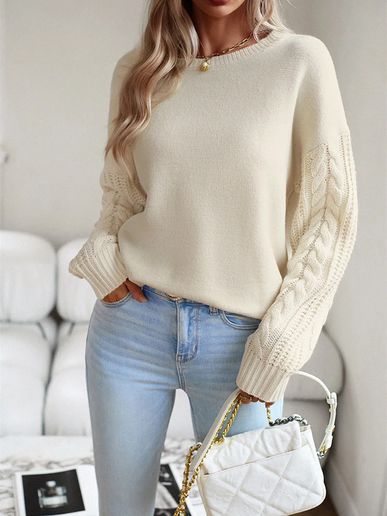 Women's Long Sleeve Scoop Neck Solid Color Sweater Tops