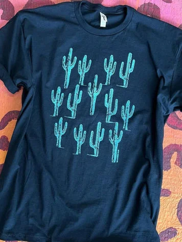 Navy Blue Cactus Womens Cropped Fashion T-Shirt