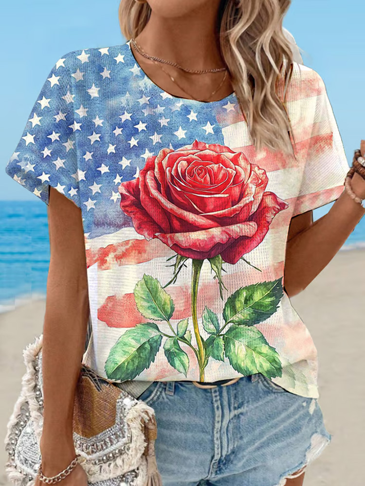 Women's Independence Day Floral Waffle T-shirt wearshes