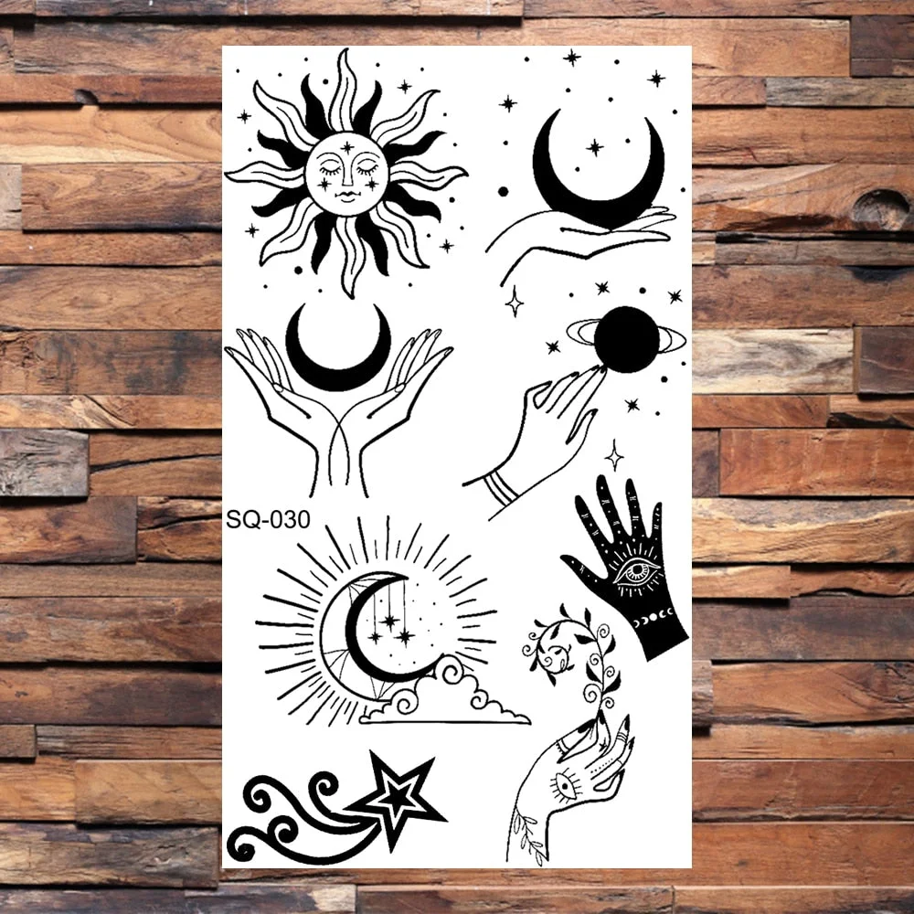 Outer Space Planet Temporary Tattoos For Women Adults Realistic Lion Eyes Moon Mountains Fake Tattoo Stickers Arm Body Tatoos 3D