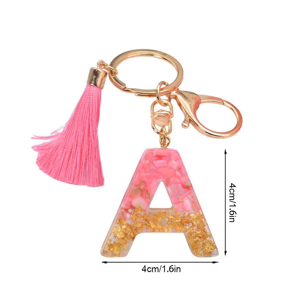 Resin Initial Key Ring with Tassel Alphabet Keyring for Car Keys Wallet Handbags
