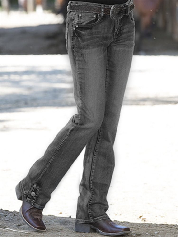 VChics Classic Embroidered Pocket Washed Bootcut Jeans