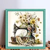 (Stamped/Counted) Retro Floral Sewing Machine - 14CT Cross Stitch 40*40cm/15.75*15.75in