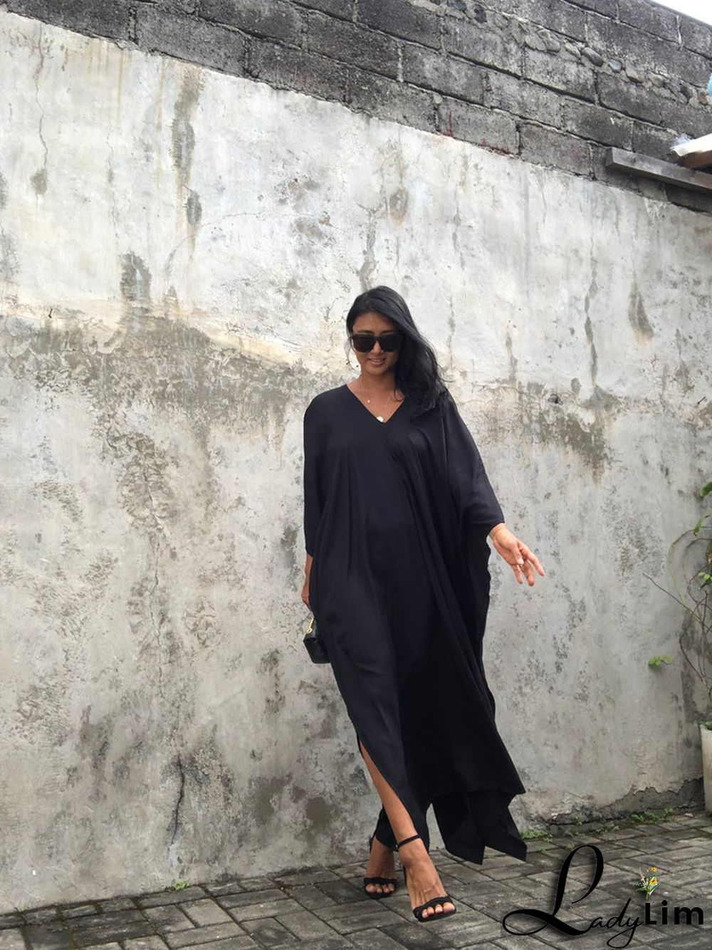 V Neck Solid Color Beach Cover Up