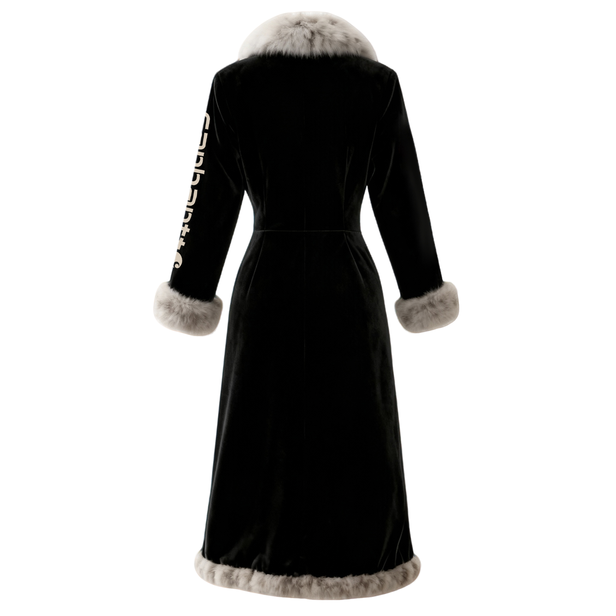 Women's Retro Velvet Fur Collar Long Coat With Side