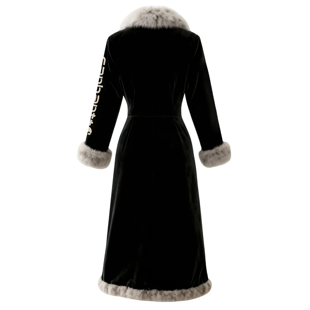 Women's Retro Velvet Fur Collar Long Coat With Side