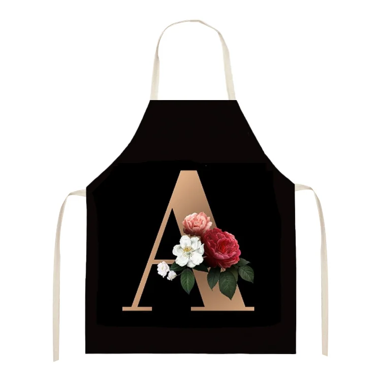 Waterproof Linen Kitchen Apron - 26 Initials Flower letclo 