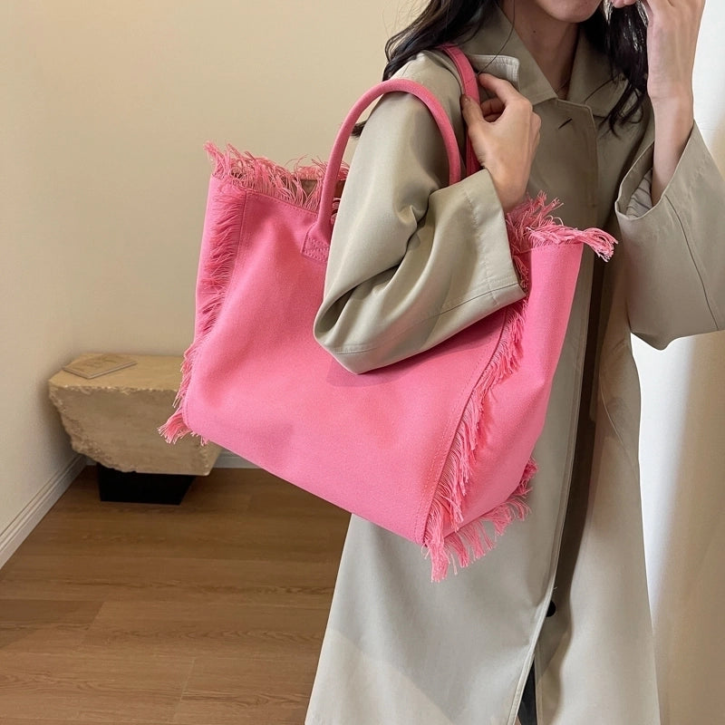Women’s Canvas Solid Color Basic Streetwear Sewing Thread Square Open Shoulder Bag Square Bag Underarm Bag
