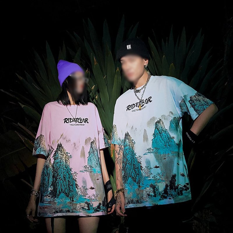 Landscape print short-sleeved T-shirt