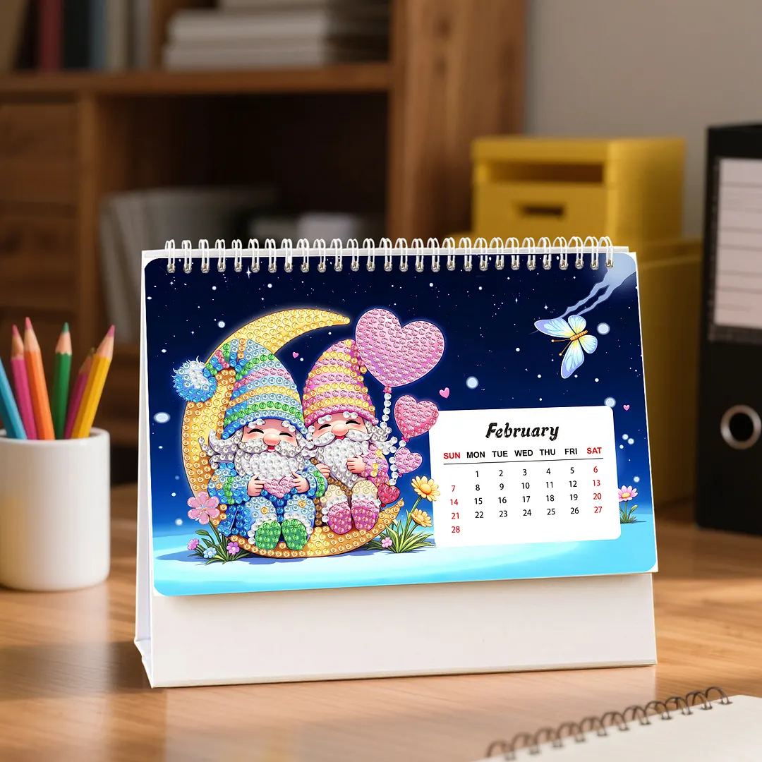 Goblin 2027 DIY Paper Diamond Painting Calendar Set Special Shaped Drill Monthly Flip Tabletop Calendar Kit Handmade for Adults Beginners Gift Home Office Decor