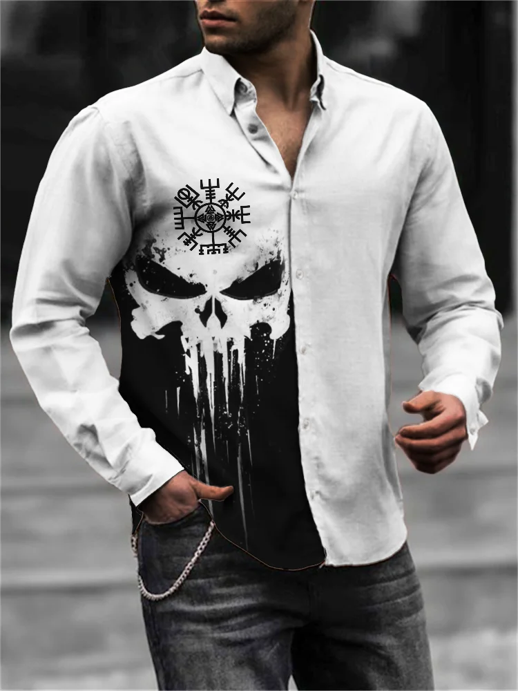 BrosWear Men's Viking Vegvisir Skull Contrast Color Shirt