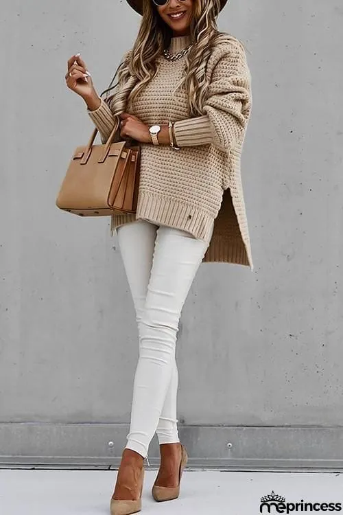 High Neck Side Slit Sweater