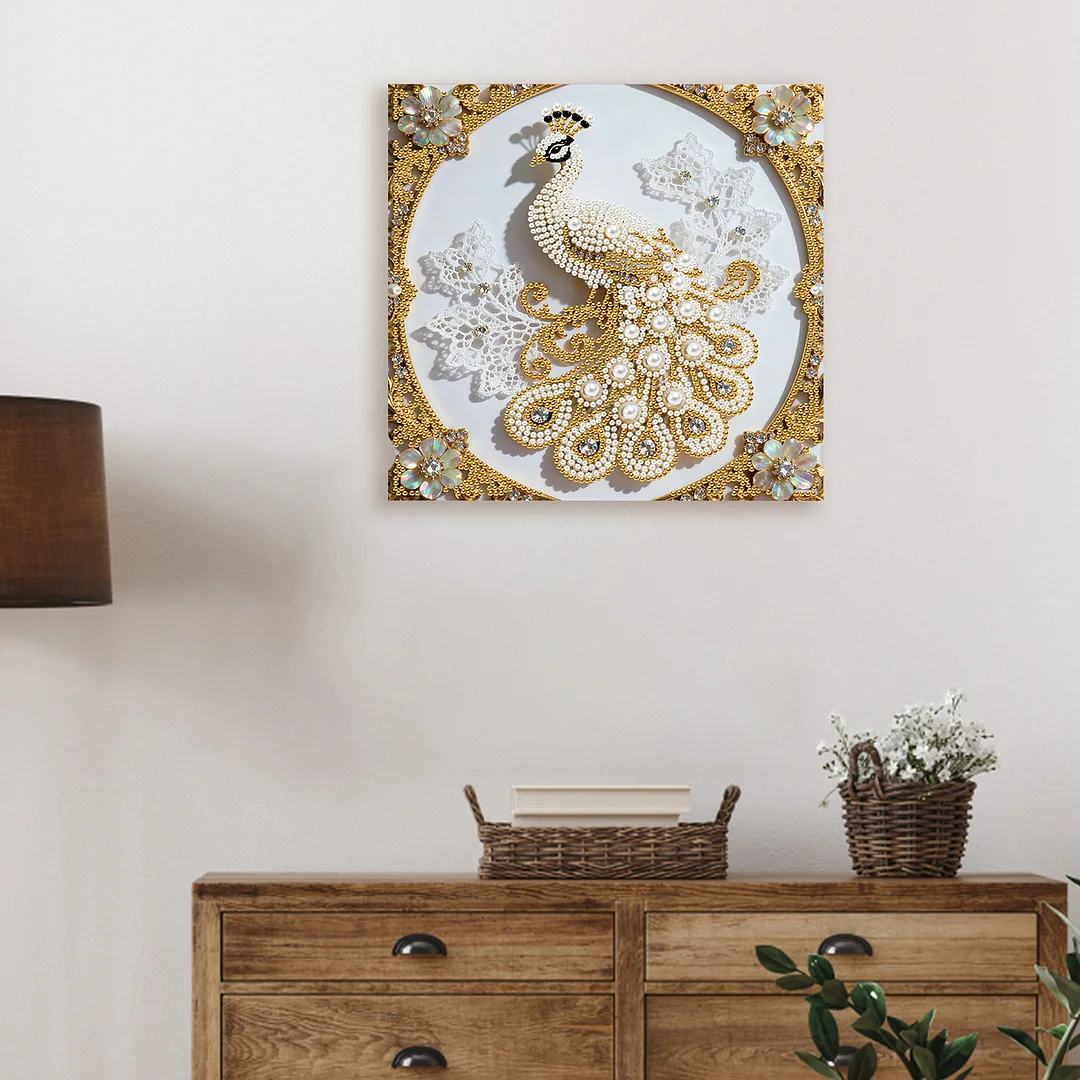 Peacock DIY Pearl Diamond Art Kit for Adults Home Decor 25x25cm With Frame