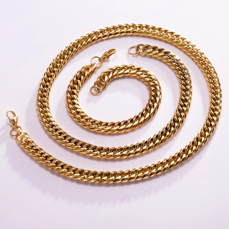 Classic Style Solid Color 304 Stainless Steel 18K Gold Plated Unisex Jewelry Set