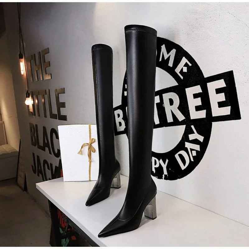 2020 Brand women boots Elegant high heels Thigh high boots Autumn Winter Bling Knitting stretch Slim Over the knee boots shoes