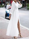 Solid Color Belted  Lapel Bohemia Maxi Dress