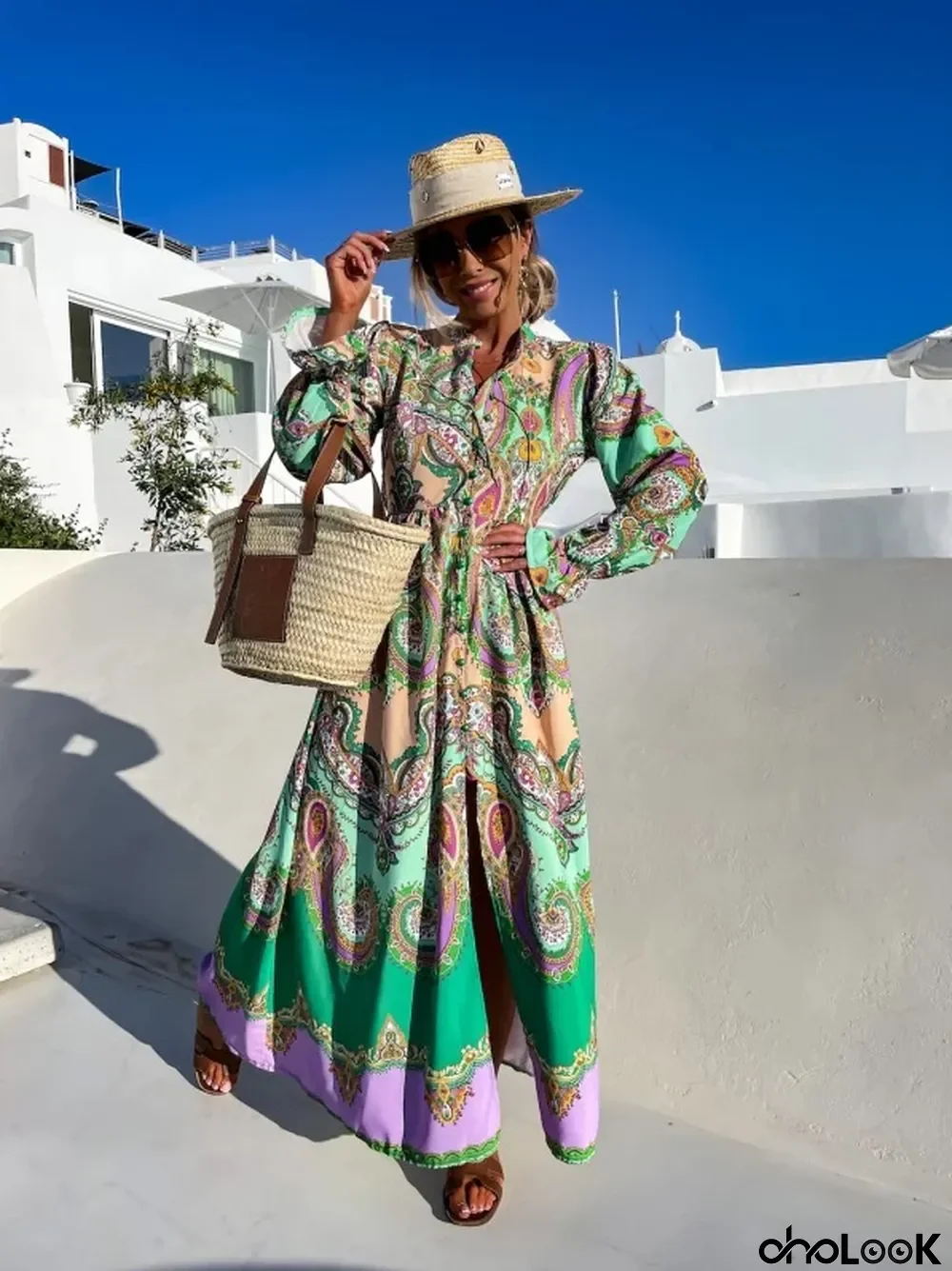 Autumn Women's Printed Long Sleeve Casual Maxi Dress