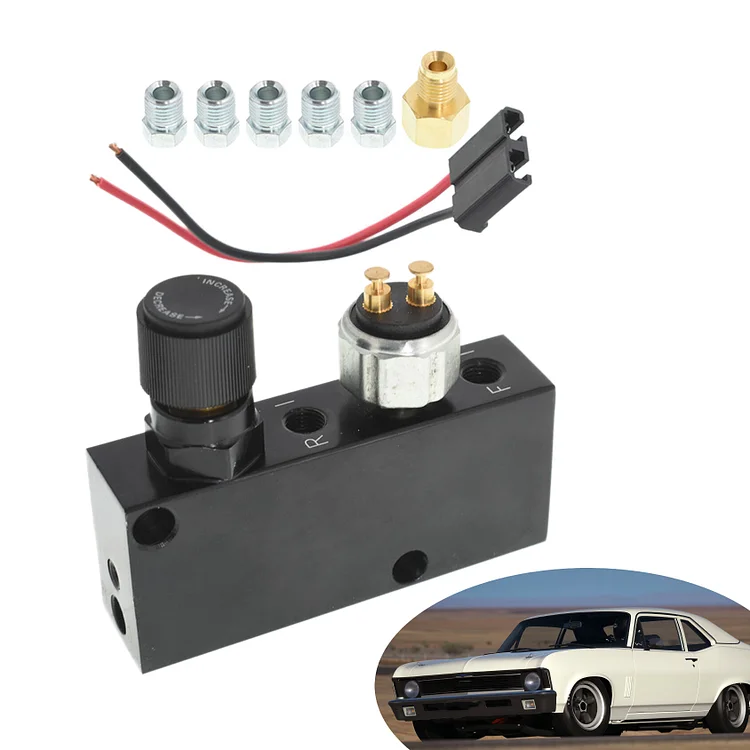 Silscvtt Black Adjustable Proportioning Valve & Distribution Block Brake With Brake Fittings Replacement for Chevy Impala Chevelle GTO GMC 1955-1974