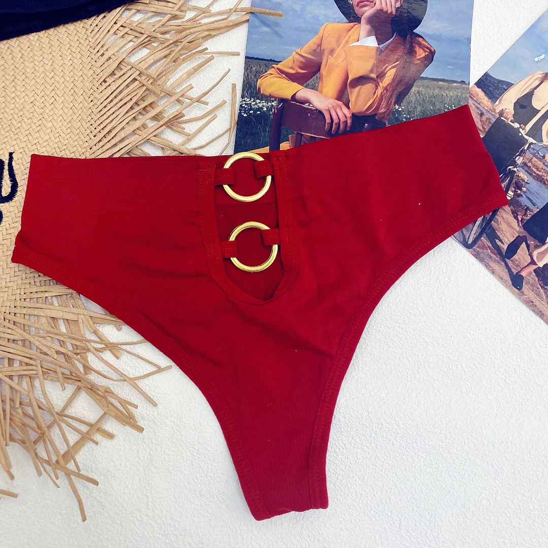 New Women's Underwear Sexy Solid Color Panties Fashion Metal Ring Comfort Briefs Mid Waist Seamless Underpants Female Lingerie