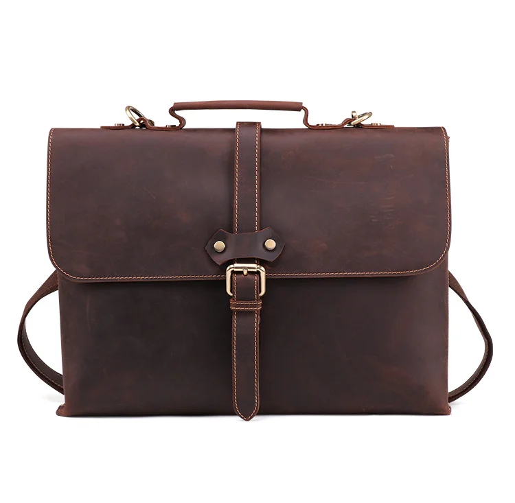 Rustic distressed leather crossbody bag , slim leather computer laptop bag for men , brown leather shoulder messenger bag