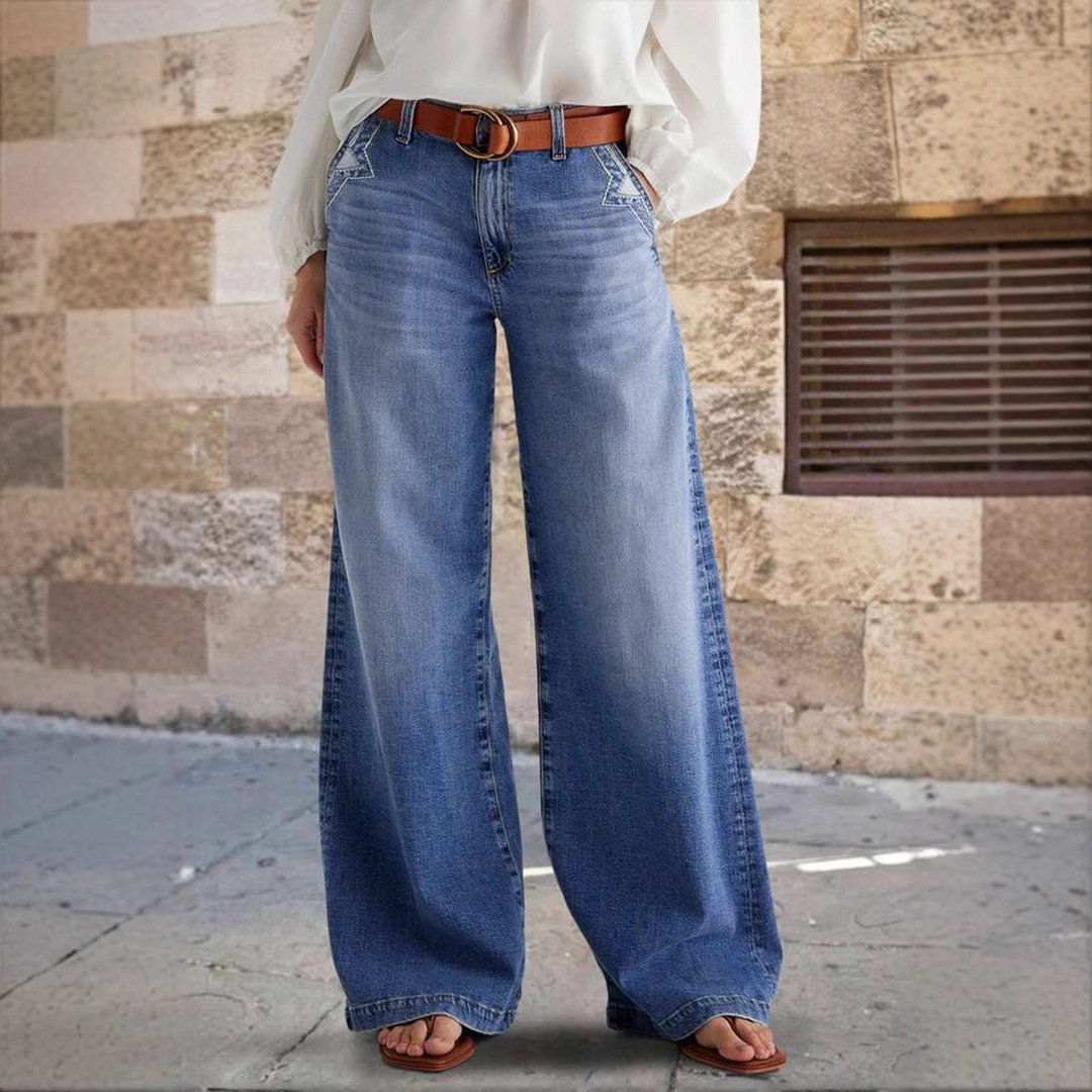 Vintage Embroidered Stretch Wide Leg Jeans