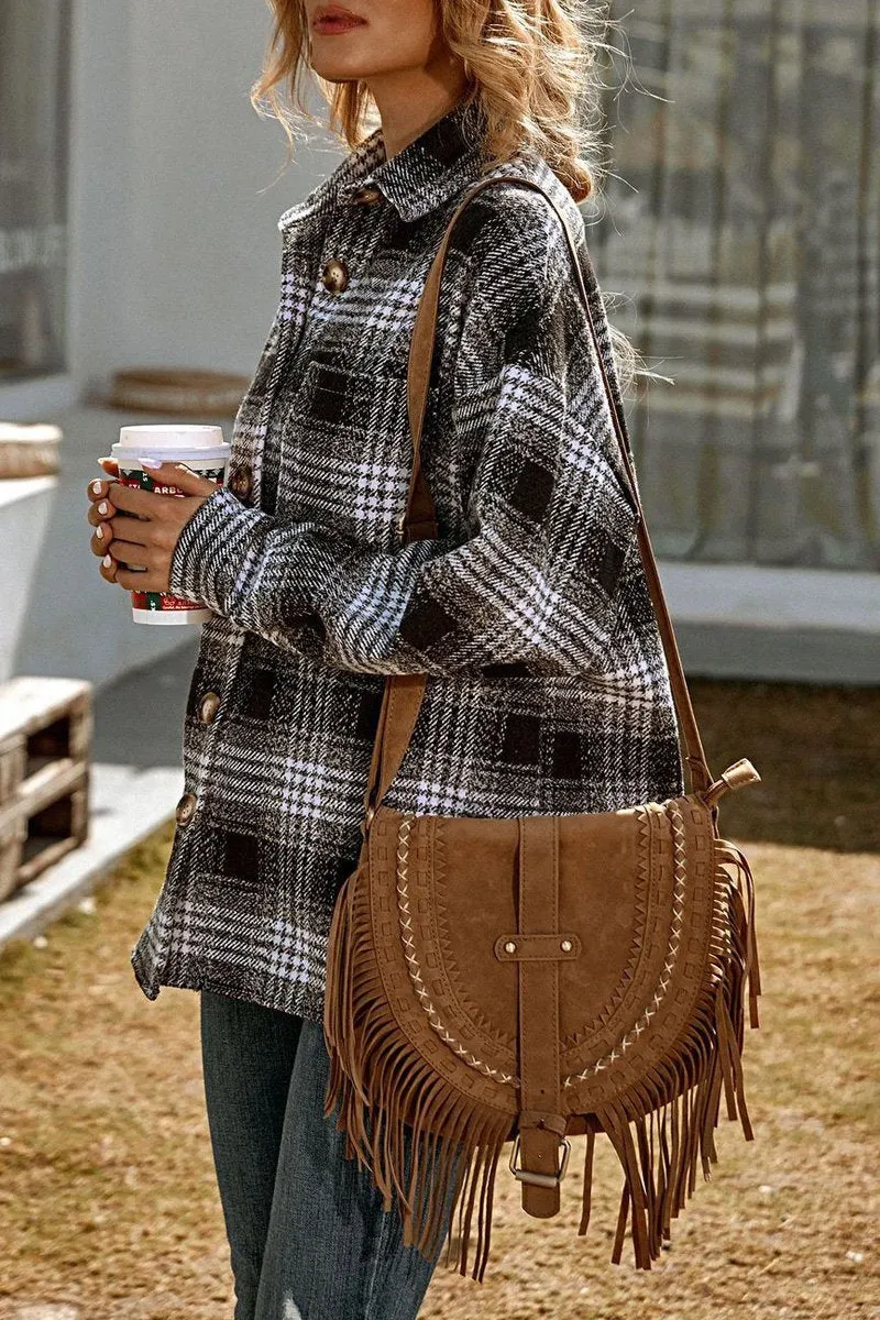 Casual Plaid Print Long Sleeve Coat