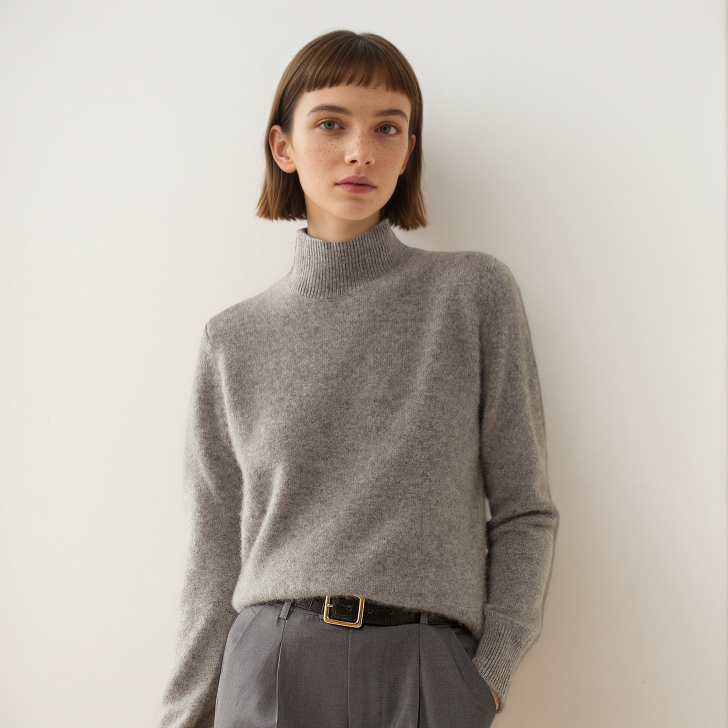 Women's Mock Neck Cashmere Sweater | Solid Color Base Layer REAL SILK LIFE