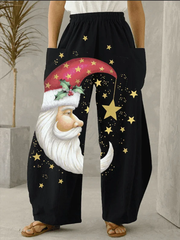 Christmas Gold Star Print Casual Loose Pants DMladies