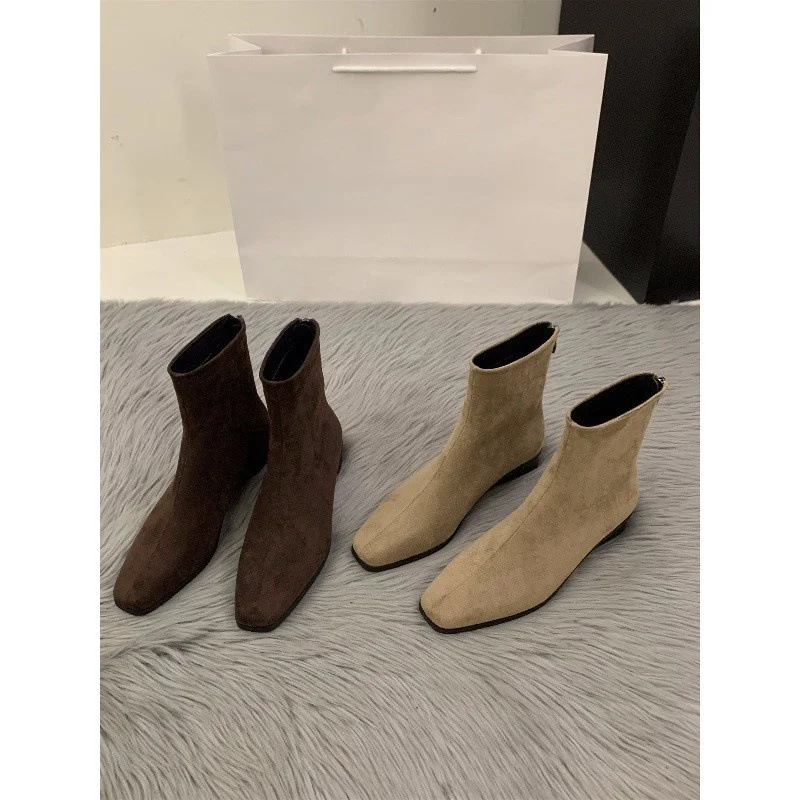 Breakj Breakj Velvet Korean Small Ankle Boots Women's Shoes 2025 New Autumn And Winter Martin Boots Slim Skinny Short Boots