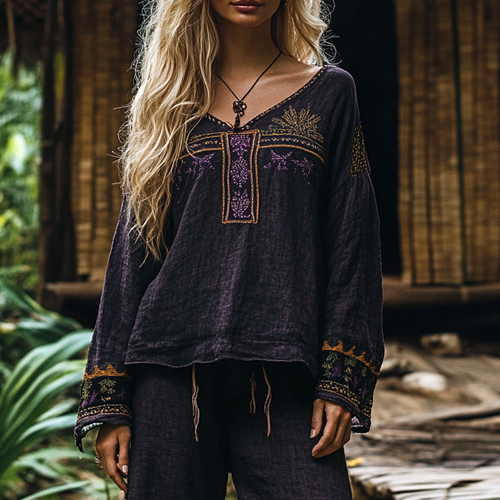 Women's Bohemian Vacation Retro Printed Casual Long Sleeve Top