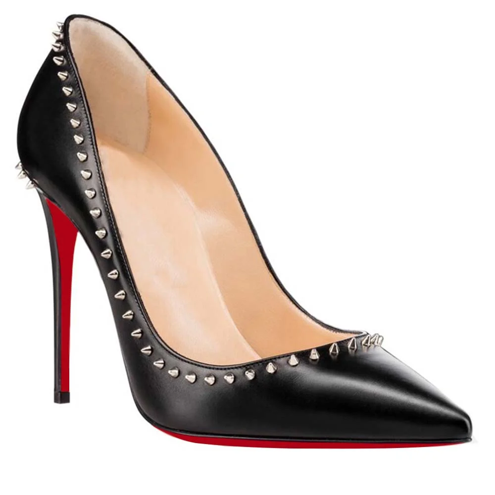 100mm Women's High Heels Red Soles Pumps Party Stilettos With Rivets-vocosishoes