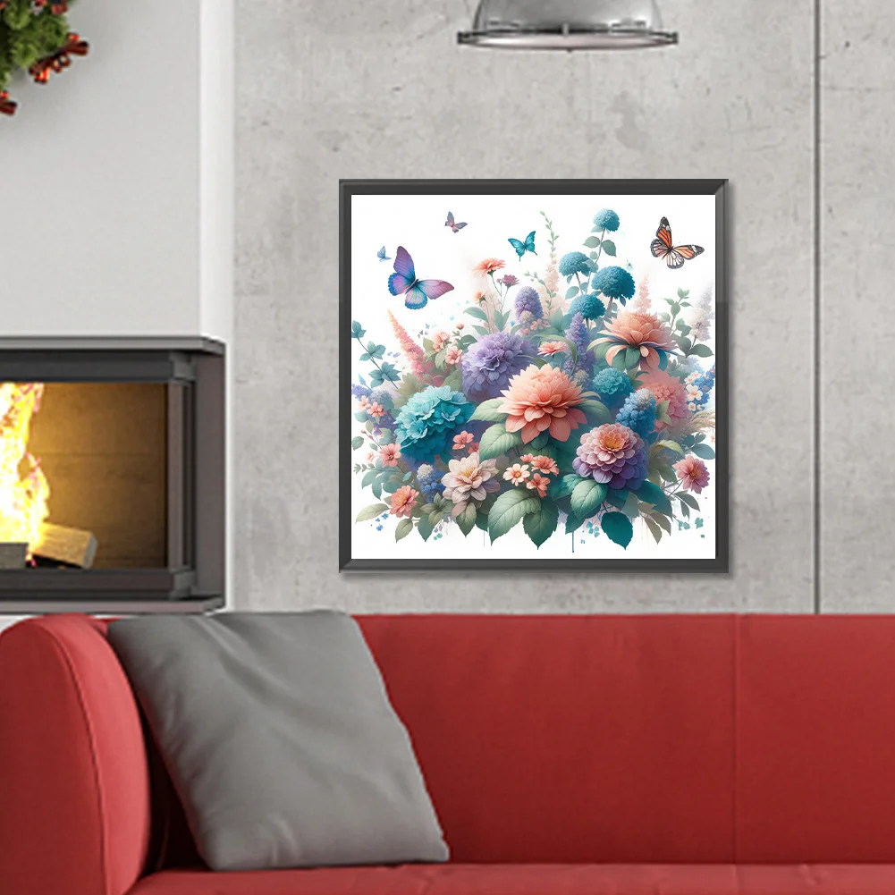 Diamond Painting - Full Round Drill - Flower Butterfly(Canvas|30*30cm)