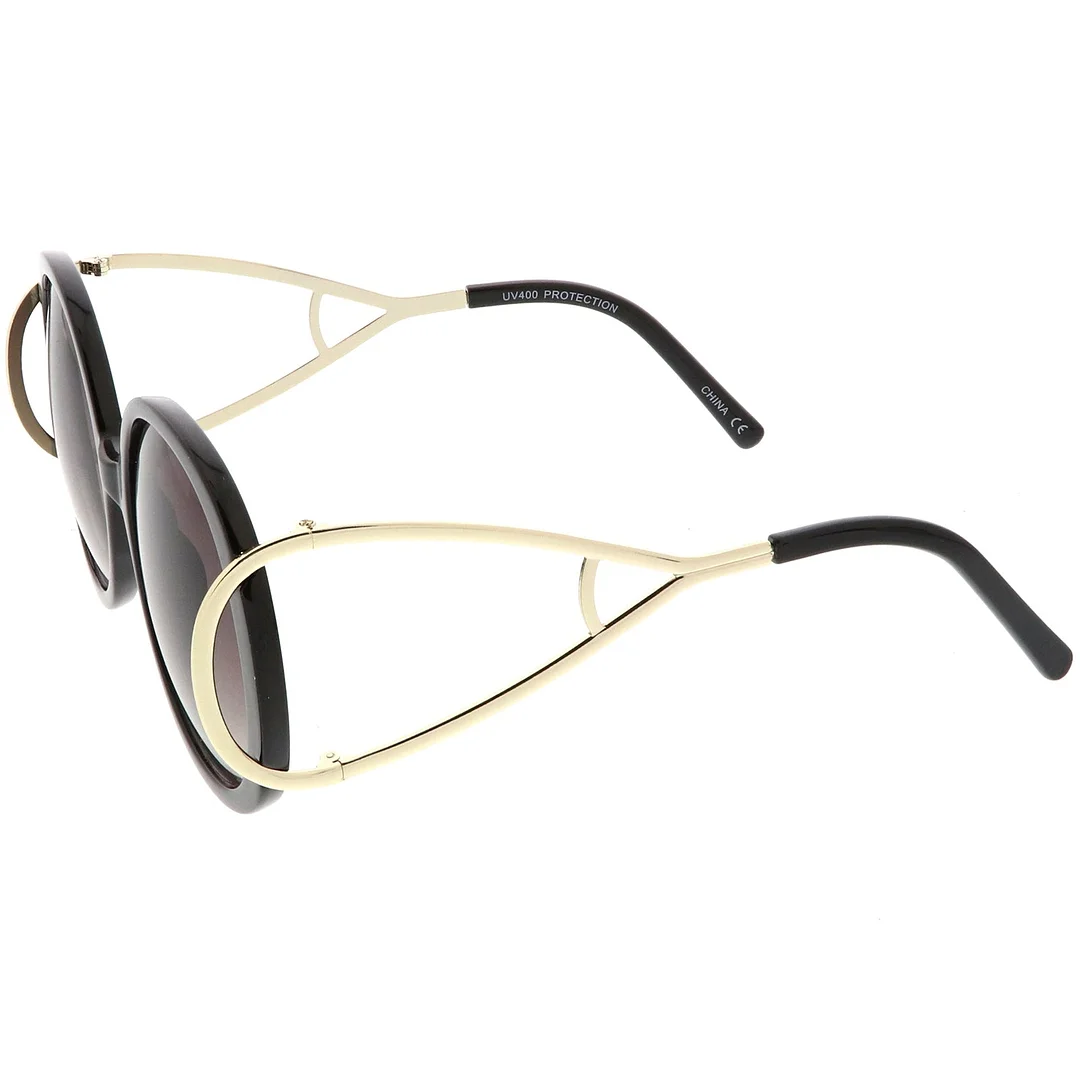 Women's Chunky Round glasses Open Metal Arms Neutral Colored Lens 55mm