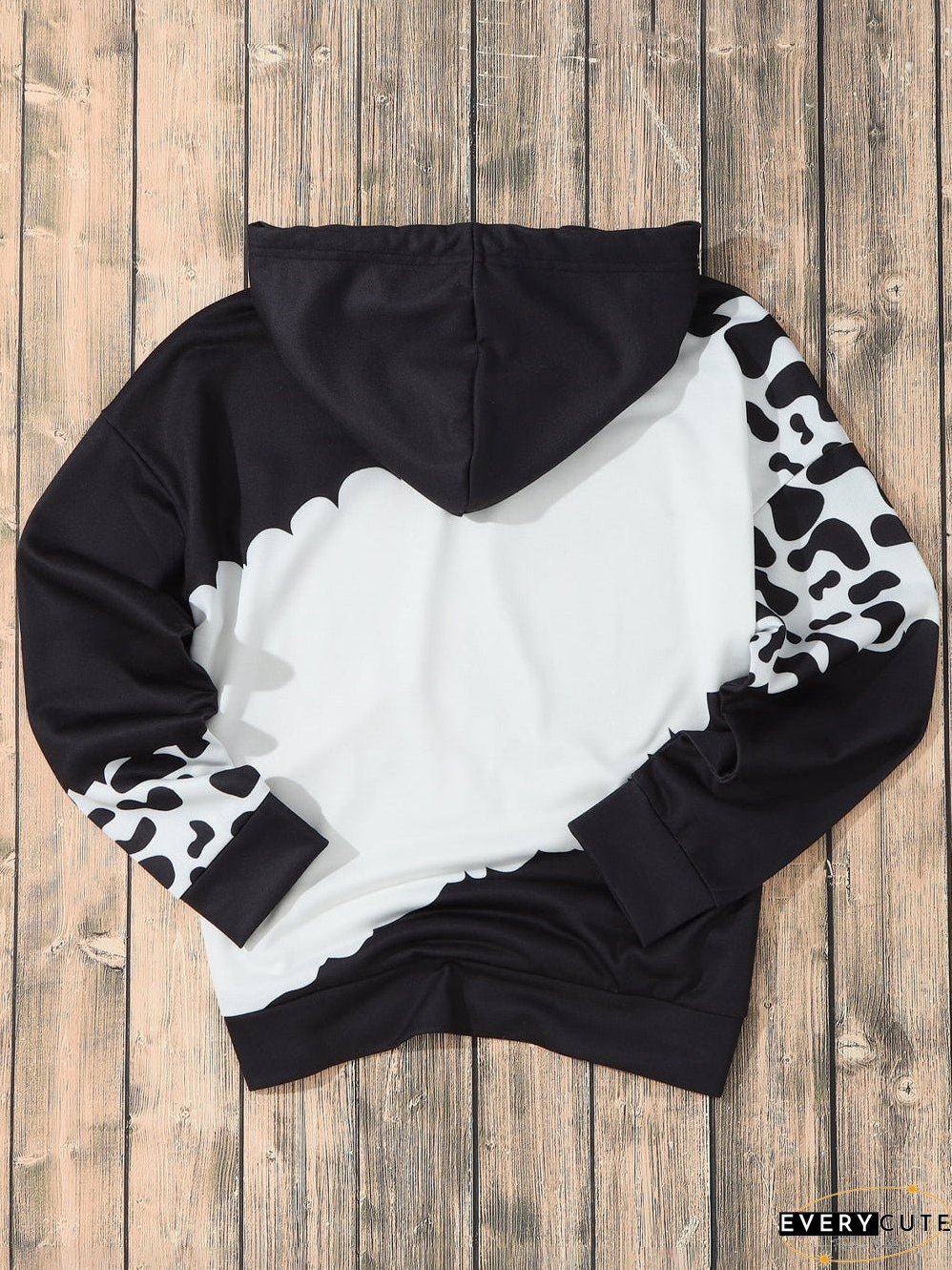 Cow Print Tie Dye Drawstring Hoodie with Pockets