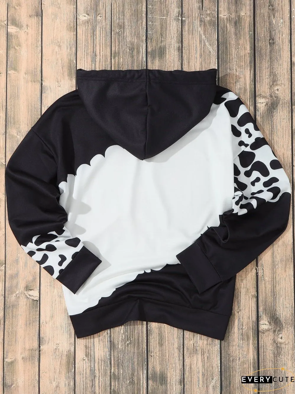 Cow Print Tie Dye Drawstring Hoodie with Pockets