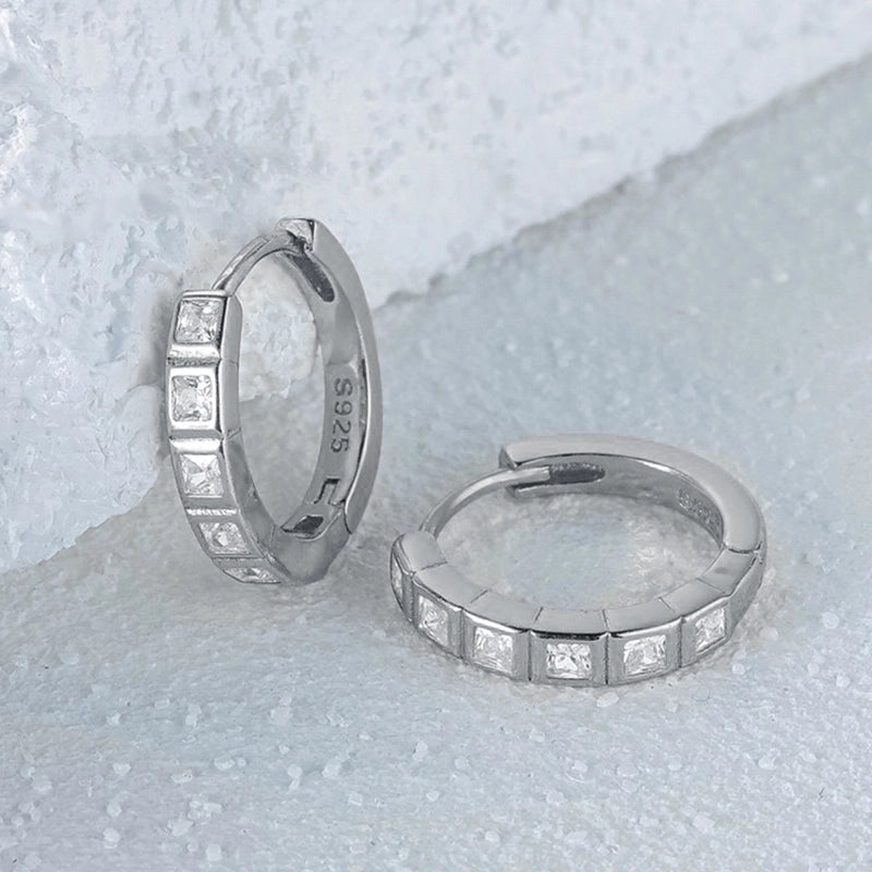 1 Pair 925 Sterling Silver Zircon Round Earrings