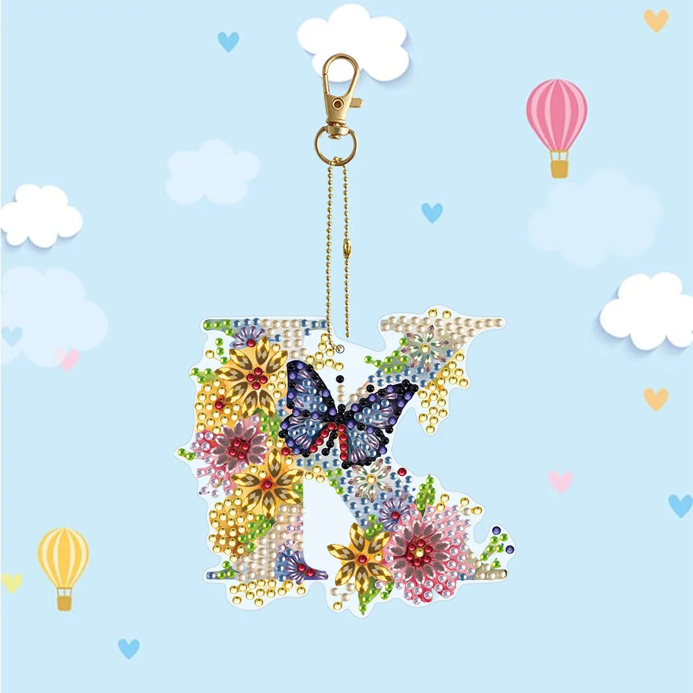DIY K Diamond Art Key Rings Lettter Keychain Supplies Gift for Kids(Double Sided)