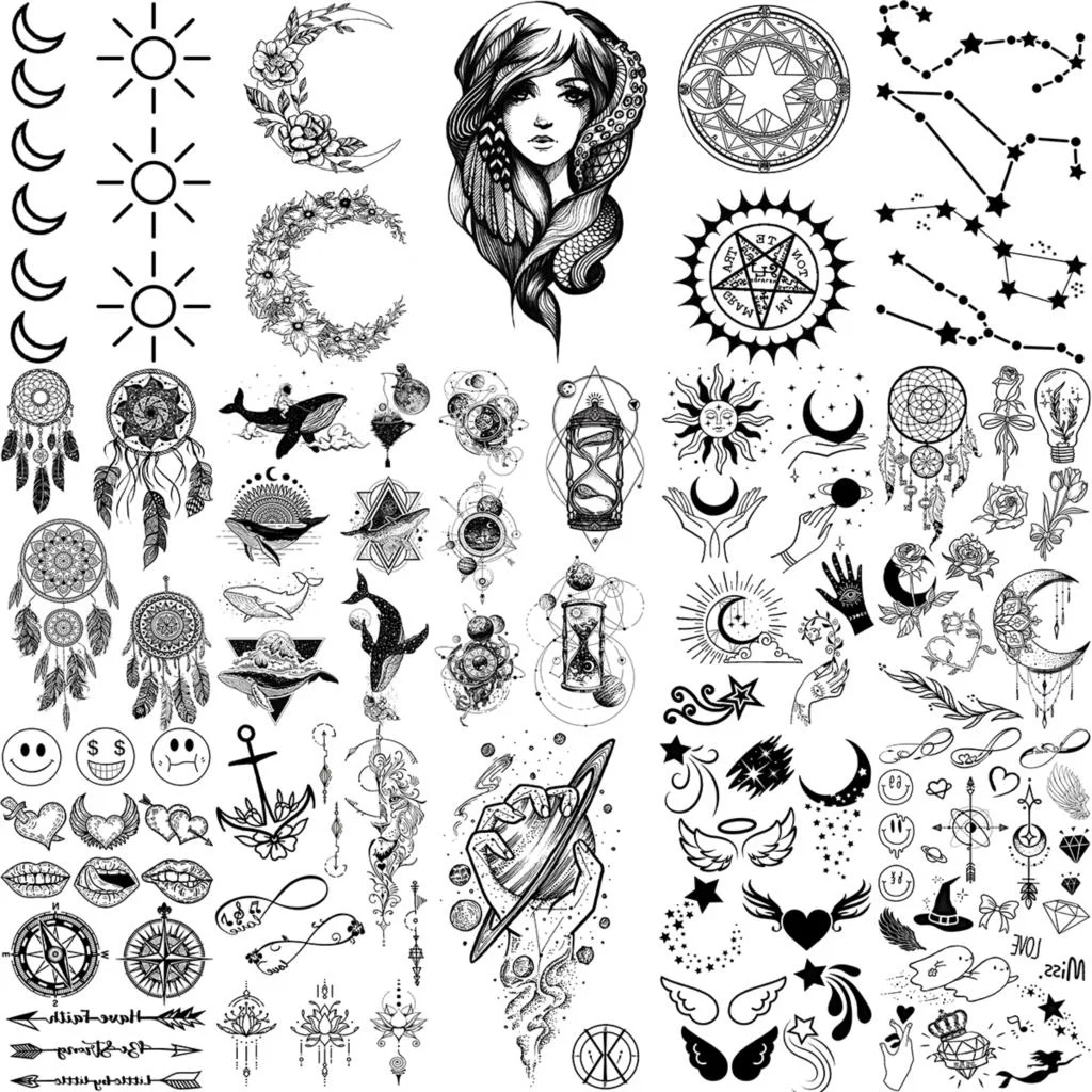 Black Whale Universe Planet Temporary Tattoos For Women Adult Men Constellation Outer Space Moon Fake Tattoo Small Tatoo Paper