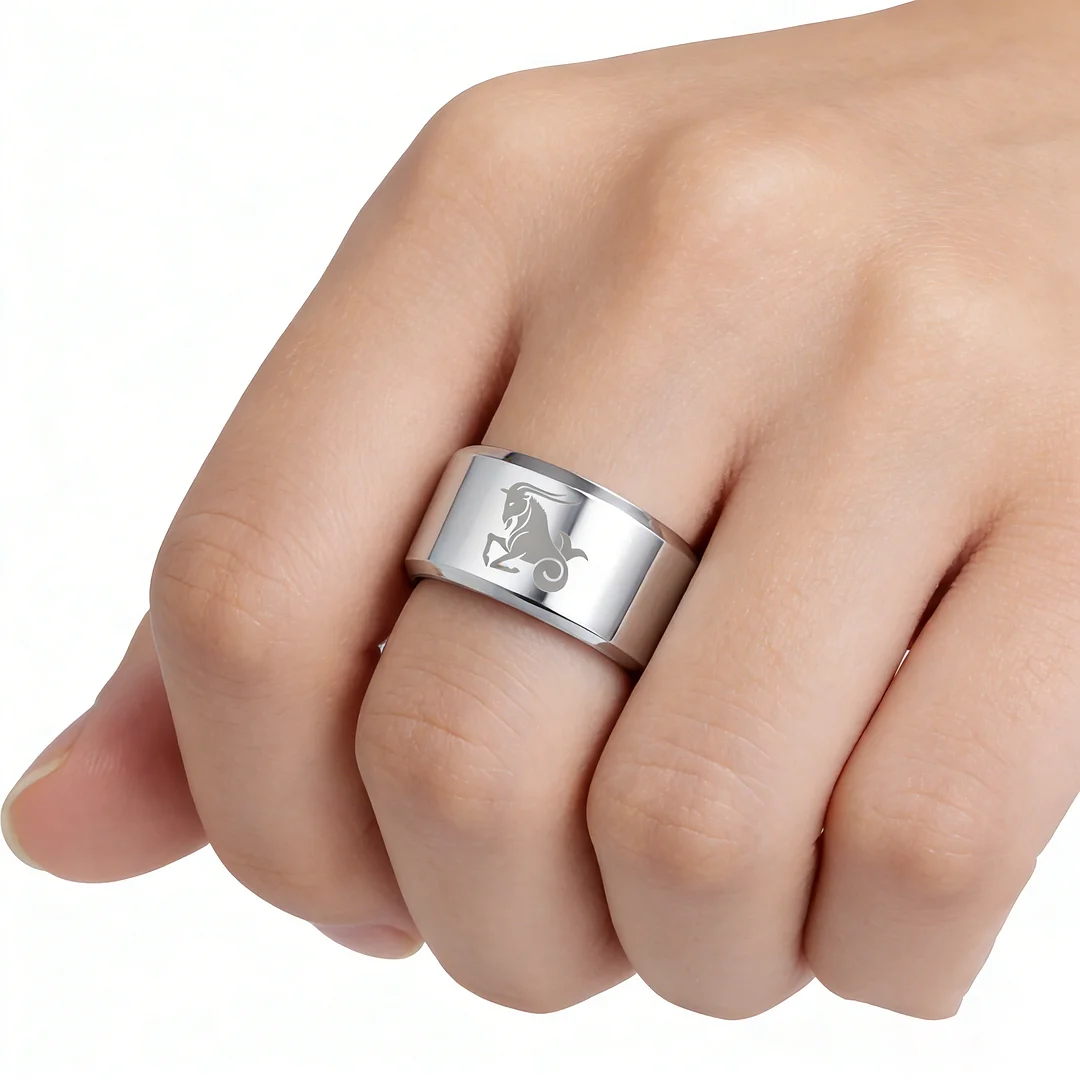 Sliver Edges and Laser Etched Wedding Bands Comfort Fit Mens Womens Sliver Capricorn Tungsten Carbide Rings 4MM 6MM 8MM Width