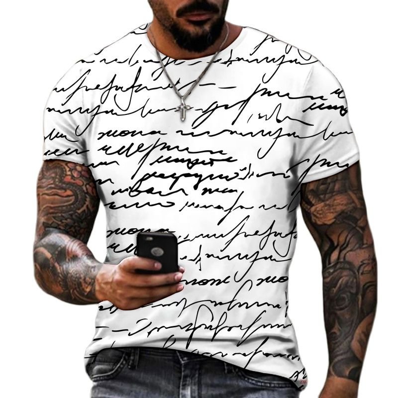 Letter Print Summer Short Sleeve Men's T-Shirts-VESSFUL