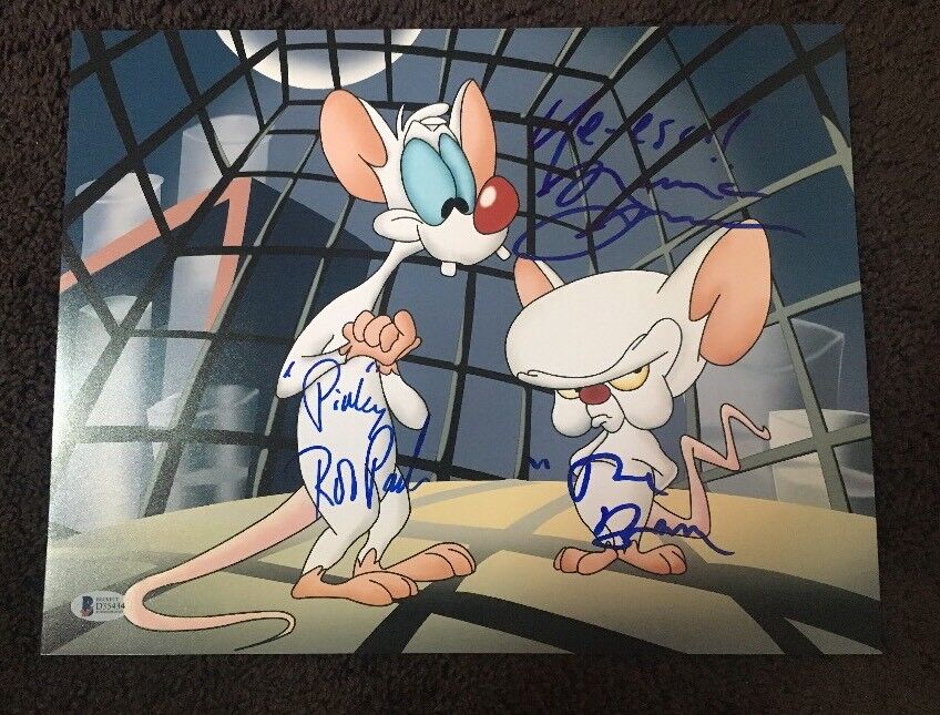 Rob Paulsen Maurice Lamarche Signed 11x14 Photo Poster painting Pinky and Brain BECKETT COA