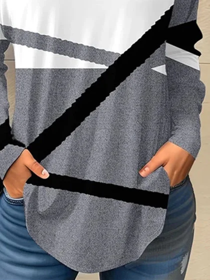 Women's Long Sleeve Scoop Neck Graphic Colorblock Top