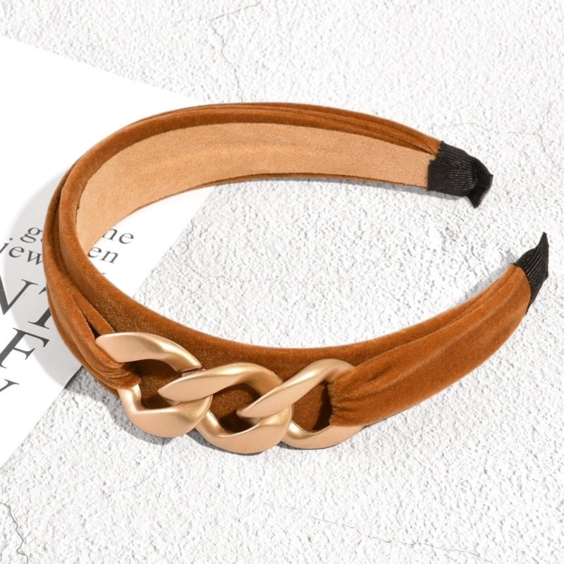 New Velvet Headband Female Retro Temperament Headwear Golden Chain Headband