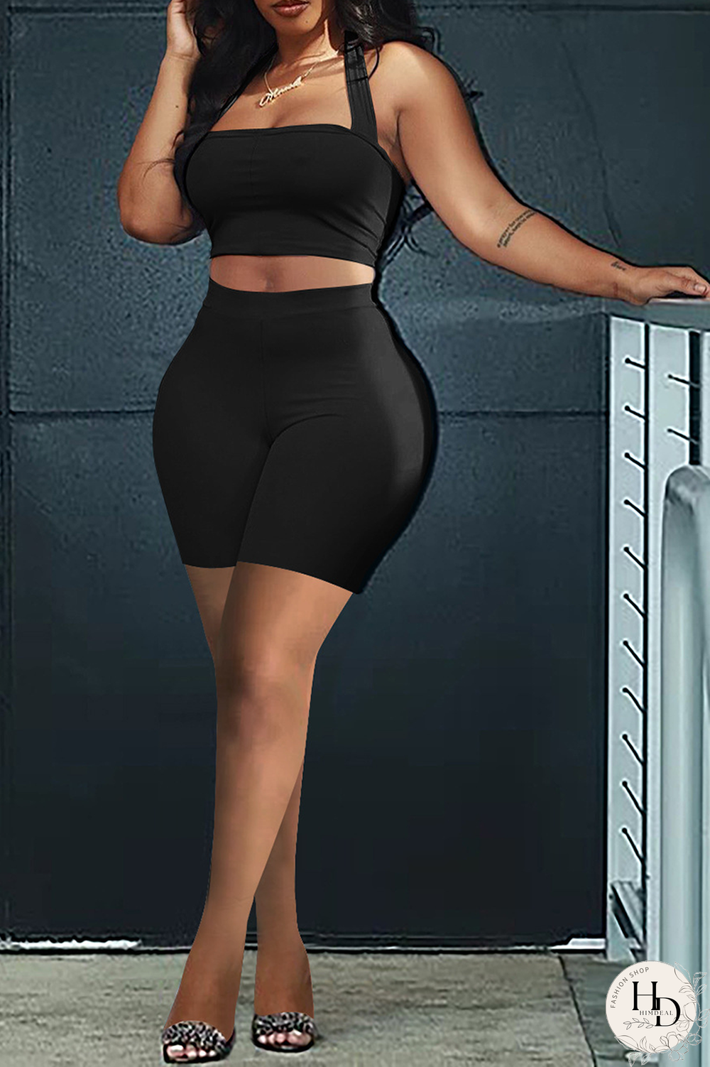 Rose Red Casual Solid Patchwork Halter Sleeveless Two Pieces