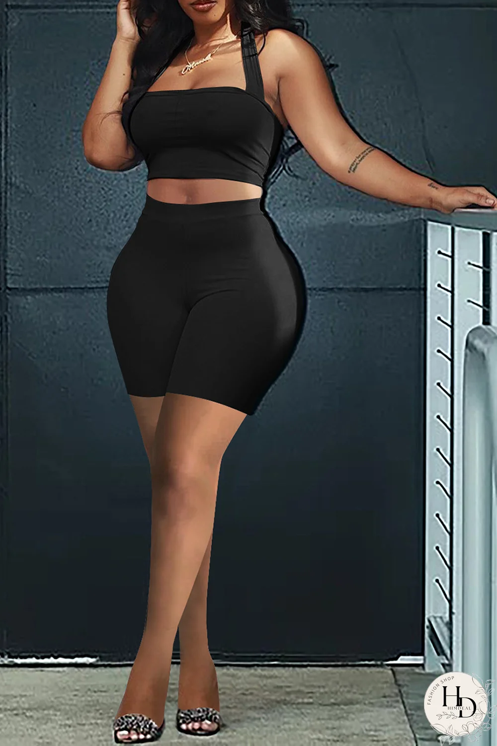 Rose Red Casual Solid Patchwork Halter Sleeveless Two Pieces