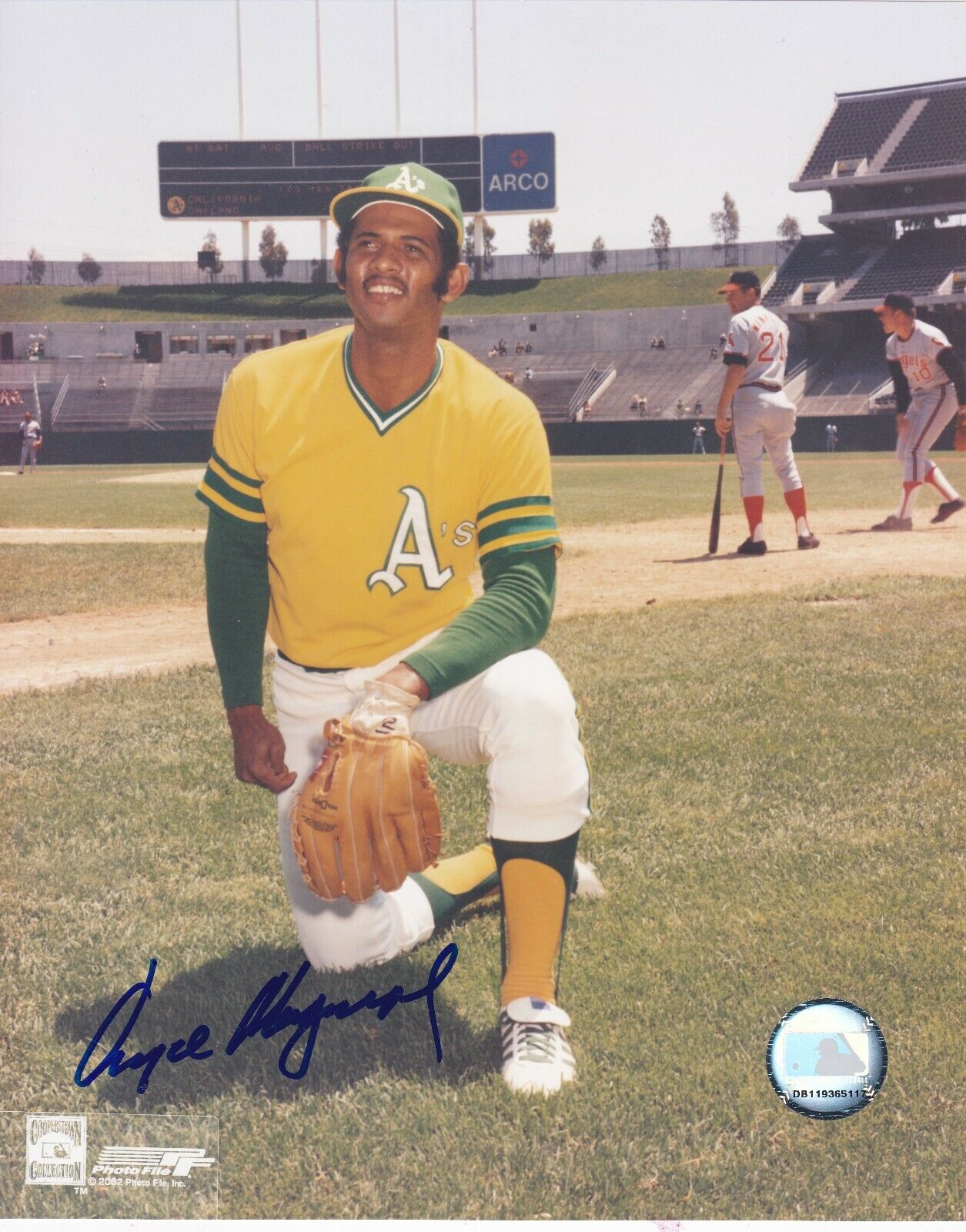 ANGEL MANGUAL OAKLAND A'S ACTION SIGNED 8x10