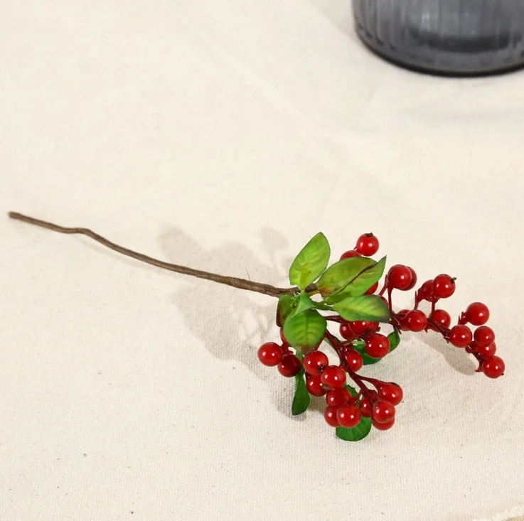 Christmas Gift Cherry Red Plum Blossom Silk Artificial Flowers Plastic Branch for Home Wedding DIY Decoration Foam Christmas Berry Fake Flowers