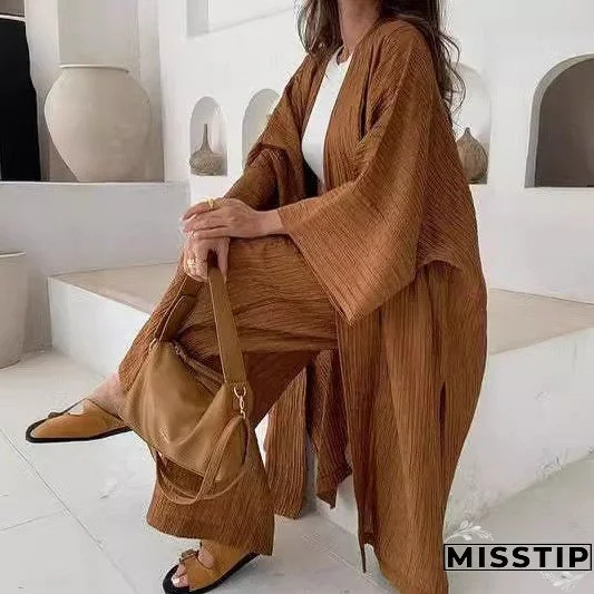 Women's Autumn Pleated Texture Split Straight Wide Suits