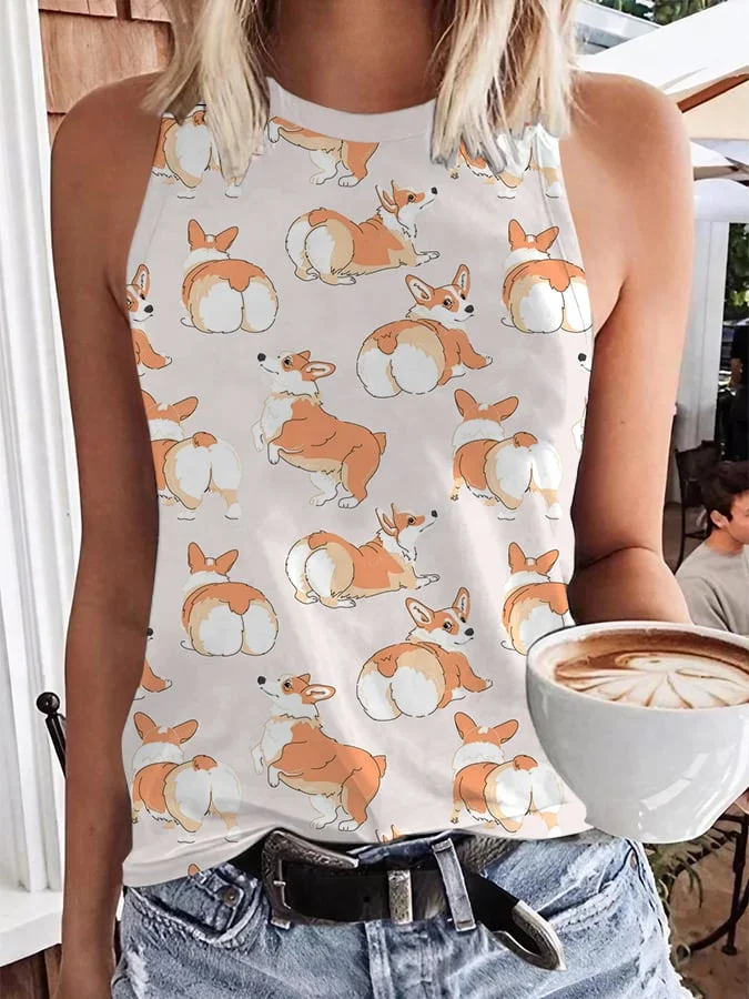 Women's Cute Dog Printed Casual Vest