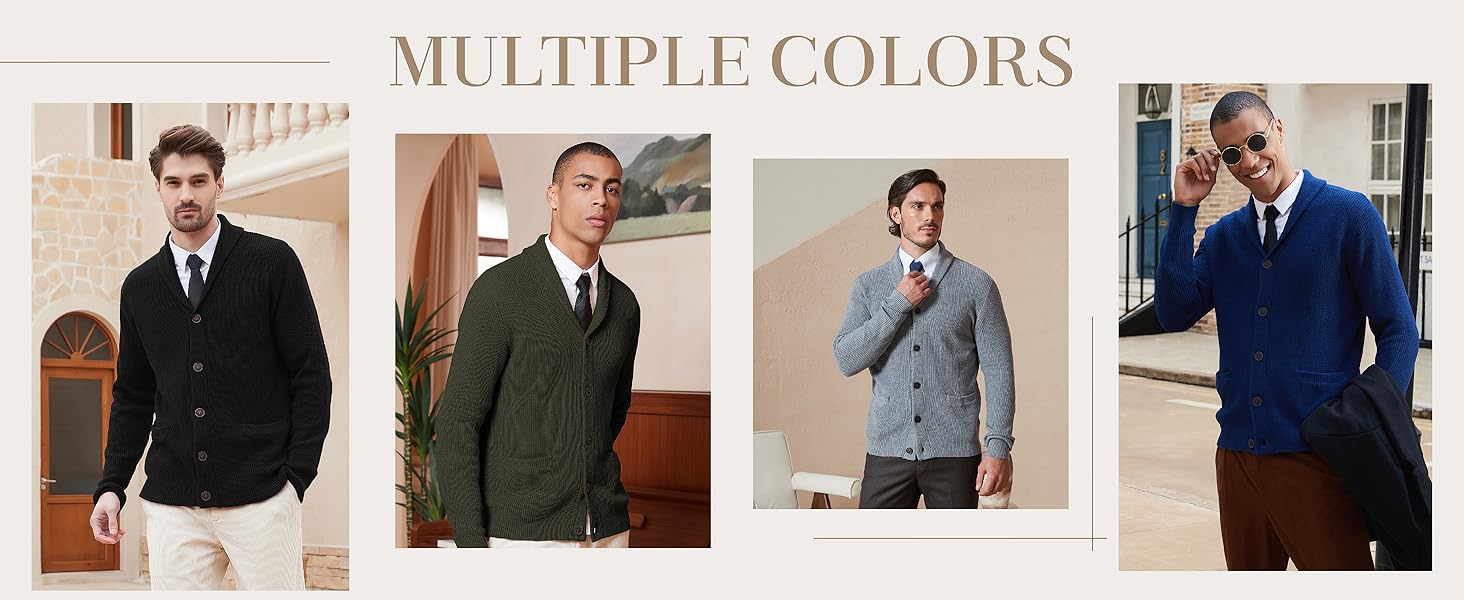 Kallspin Men's Wool Blend Shawl Collar Cardigan Sweater